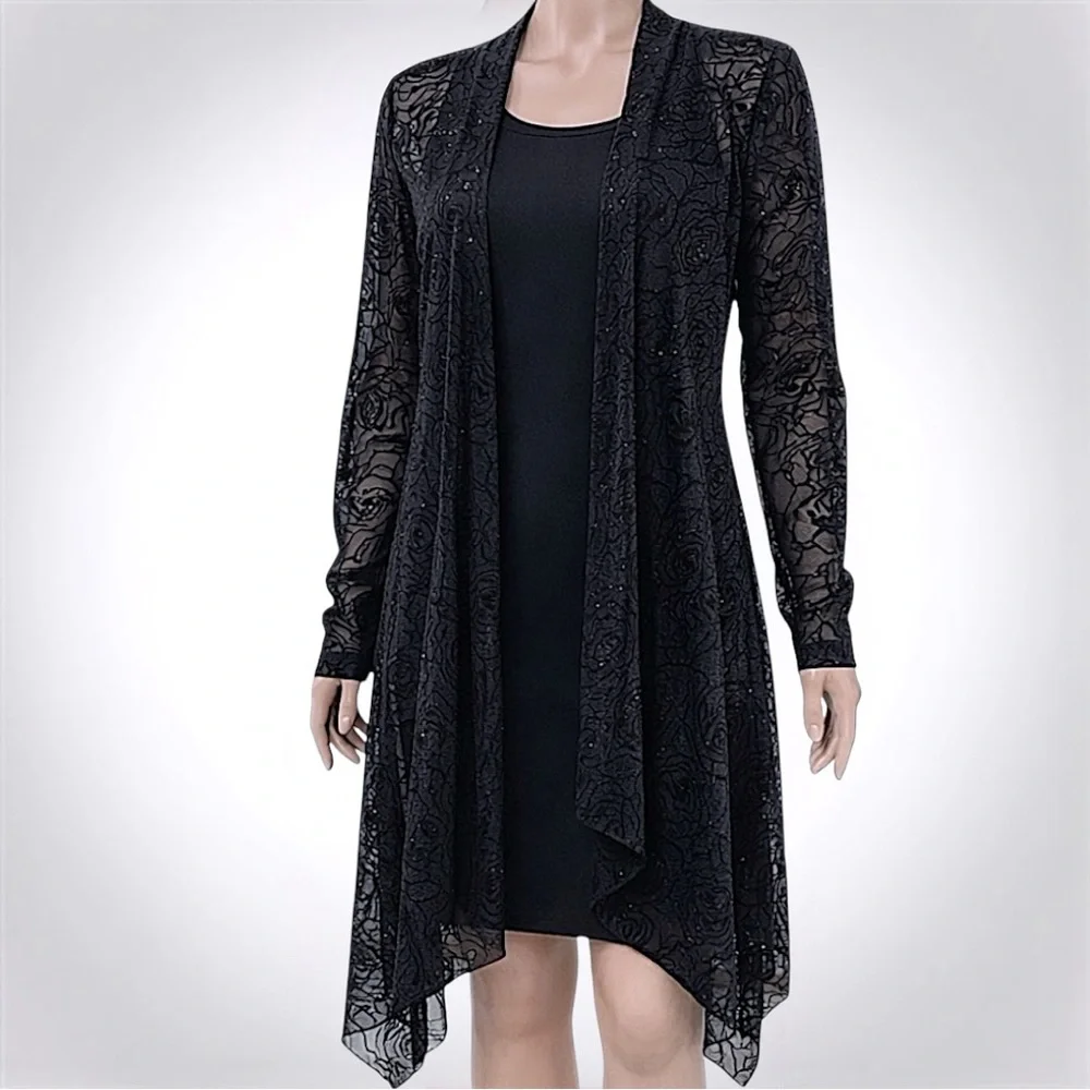 Bianca Nygard Black Sheer Sparkly Rosette Mesh Cardigan